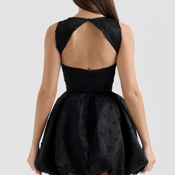 Melika black backless embroidered mini puffball dress S - Picture 7 of 8